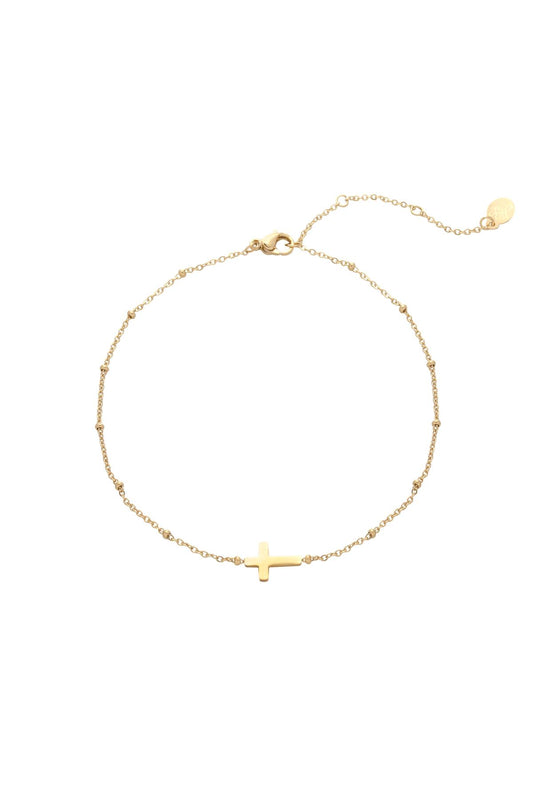 Ankle bracelet with cross, Gold